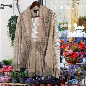 Tribal BOHO Tan Open Front Cardigan